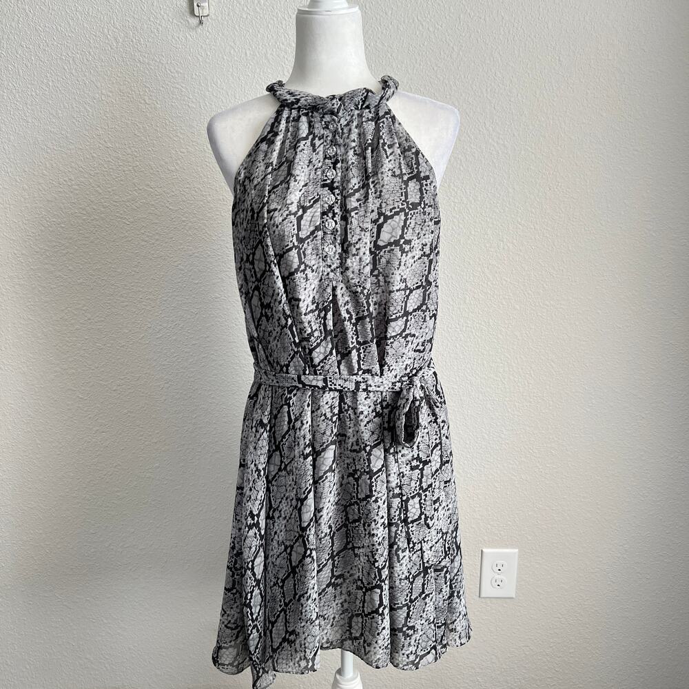 Sweet Face Snake Skin Reptile Print Halter Dress Women's 8 Belted Bold Fierce